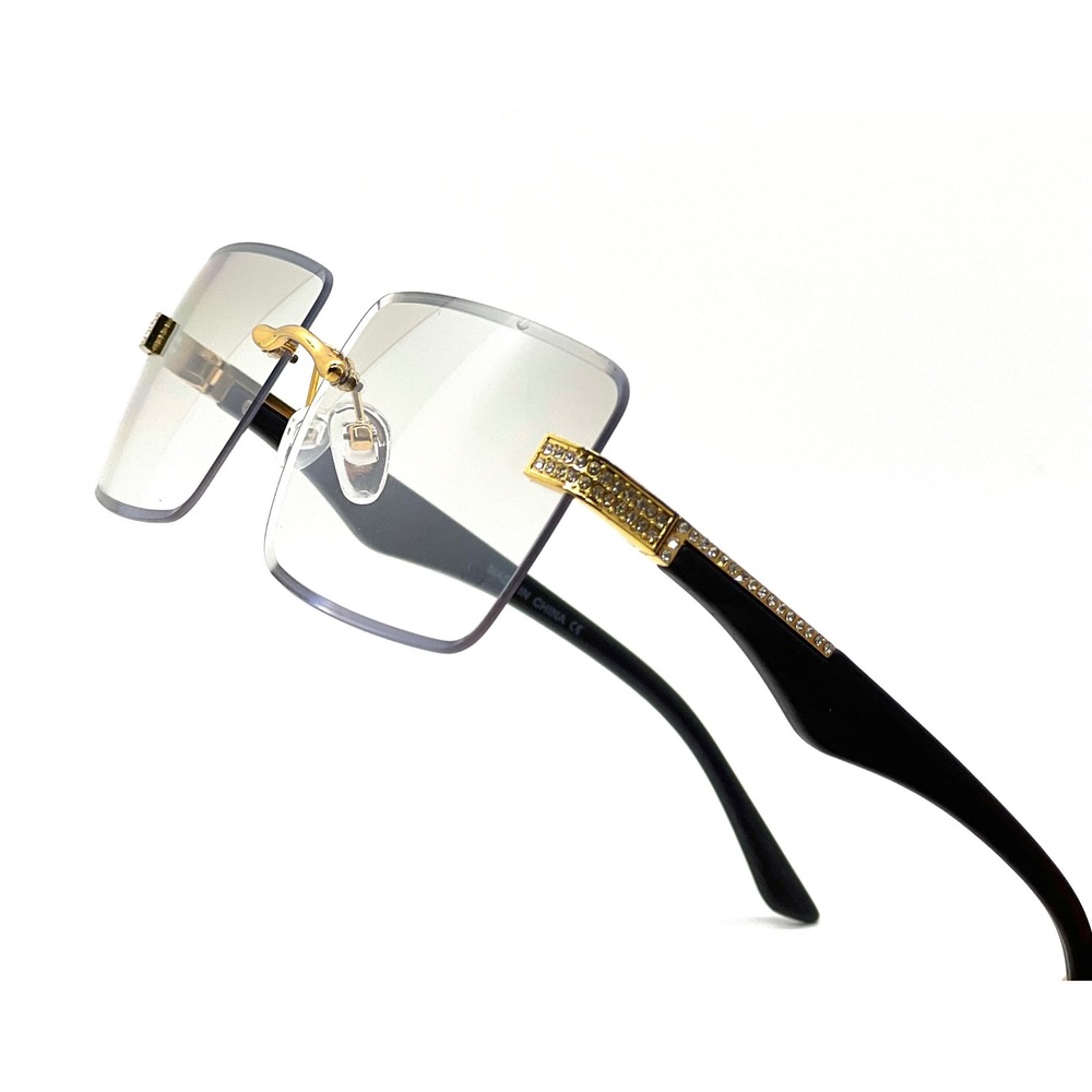Luxury Rimless Square Sunglasses‎ Men Women Gold Frame Clear Lens Hip Hop Shades